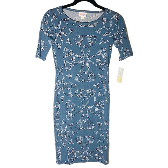 LuLaRoe Julia dress short sleeve blue white polyester blend xxs 38 READ new - Picture 1 of 12